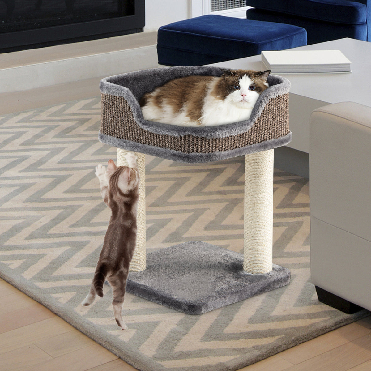 Costway Compact Cat Tree Tower for Scratching, Relaxing &amp; Sleeping-Grey