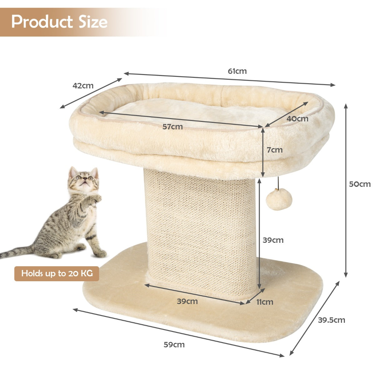 Costway Modern Cat Tree Tower for Kittens with Large Plush Perch for Indoor Beige