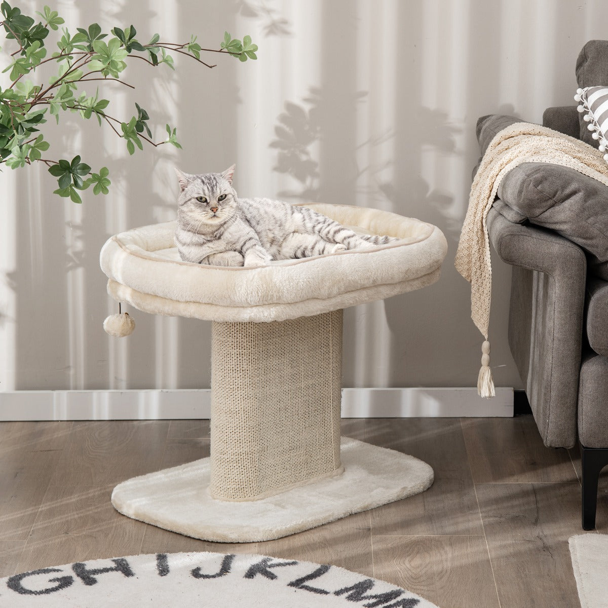 Costway Modern Cat Tree Tower for Kittens with Large Plush Perch for Indoor Beige