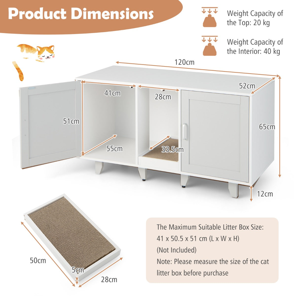 Cat Litter Box Enclosure TV Stand with Scratching Board for 2 Cats-Grey