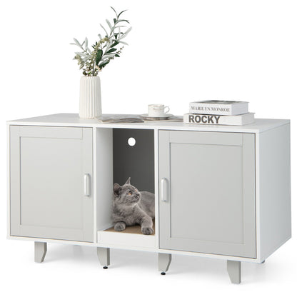 Cat Litter Box Enclosure TV Stand with Scratching Board for 2 Cats-Grey