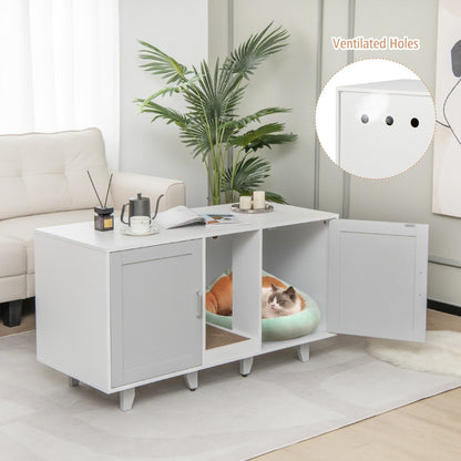 Cat Litter Box Enclosure TV Stand with Scratching Board for 2 Cats-Grey