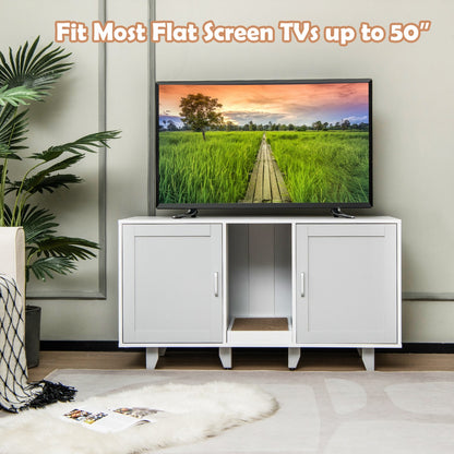 Cat Litter Box Enclosure TV Stand with Scratching Board for 2 Cats-Grey