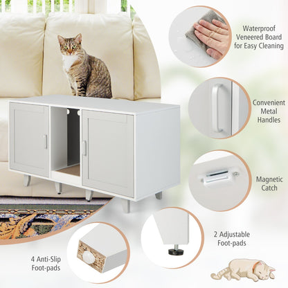 Cat Litter Box Enclosure TV Stand with Scratching Board for 2 Cats-Grey