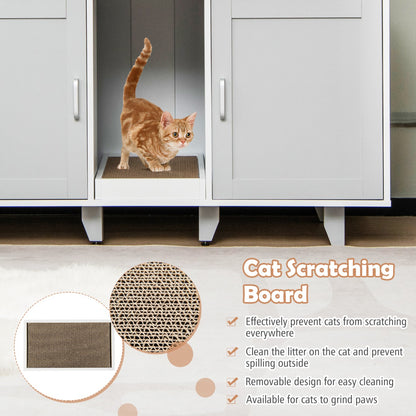 Cat Litter Box Enclosure TV Stand with Scratching Board for 2 Cats-Grey