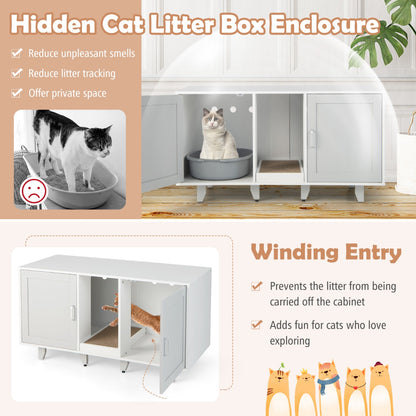 Cat Litter Box Enclosure TV Stand with Scratching Board for 2 Cats-Grey