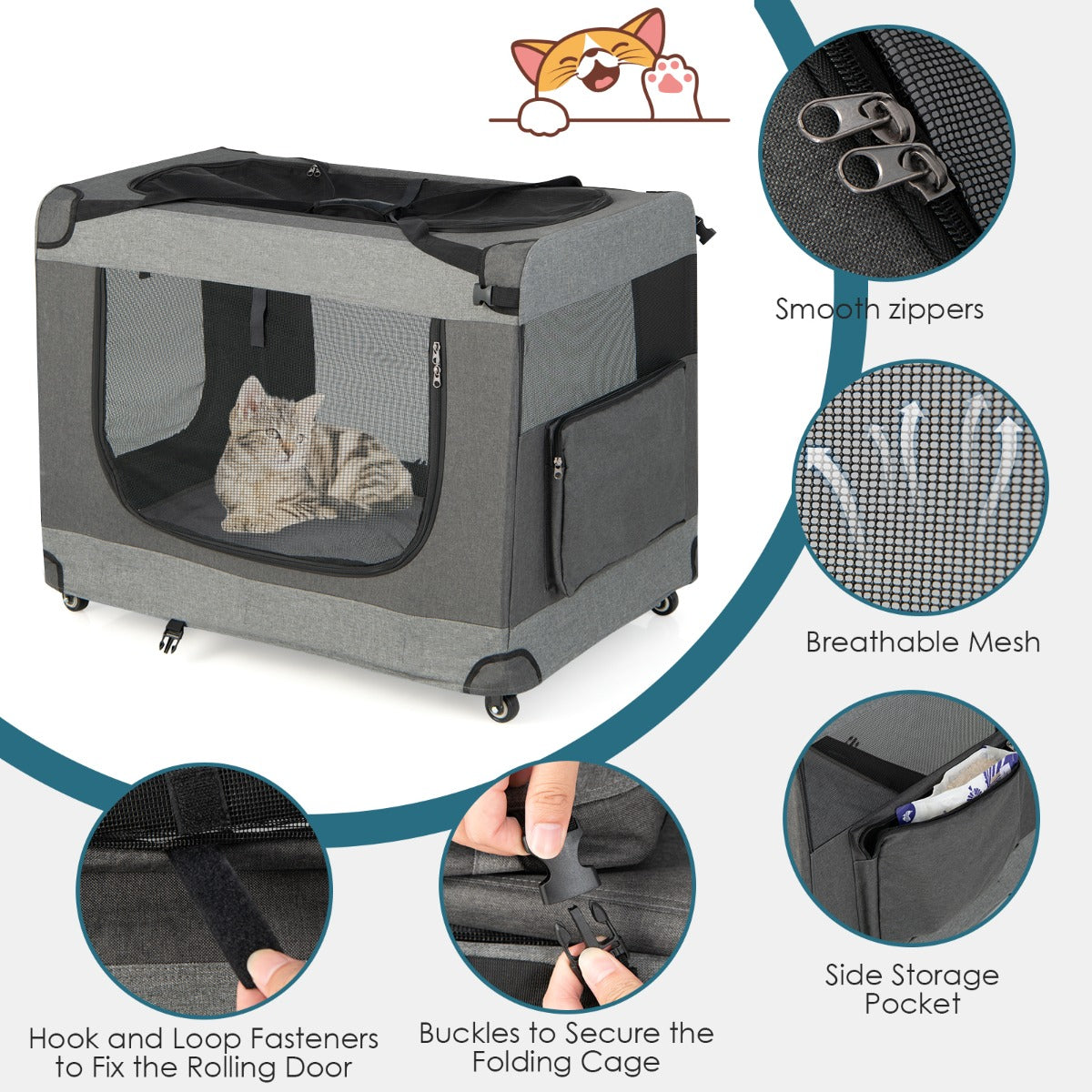 Large Foldable Cat Racing Cage with Shoulder Strap &amp; Removable Cushion-XL
