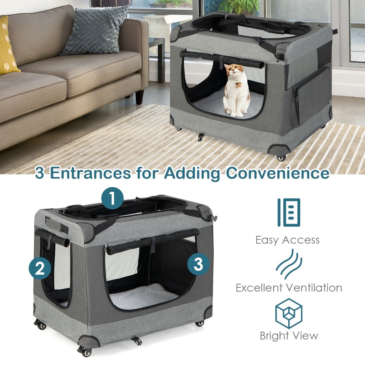 Large Foldable Cat Racing Cage with Shoulder Strap &amp; Removable Cushion-XL