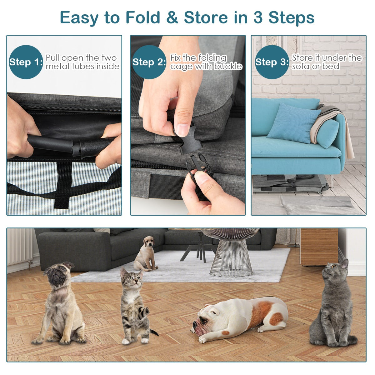 Large Foldable Cat Racing Cage with Shoulder Strap &amp; Removable Cushion-XL