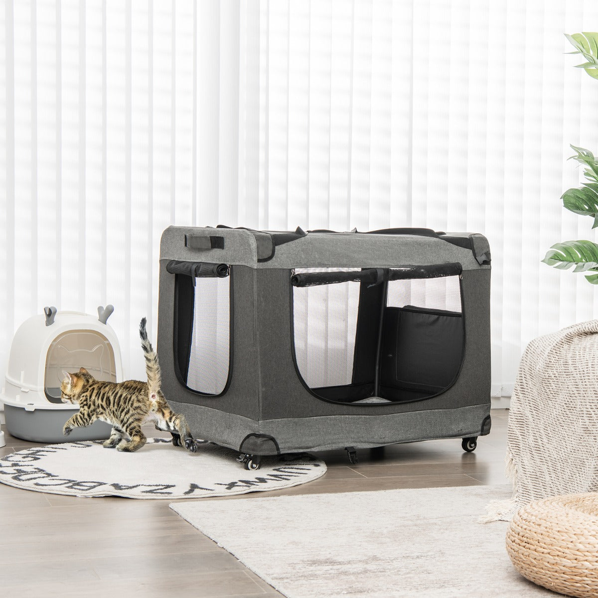Large Foldable Cat Racing Cage with Shoulder Strap &amp; Removable Cushion-XL
