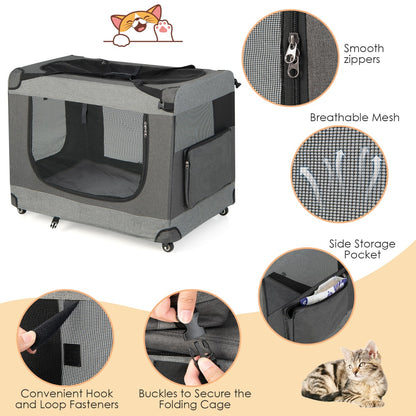 Large Foldable Cat Racing Cage with Shoulder Strap & Removable Cushion-L