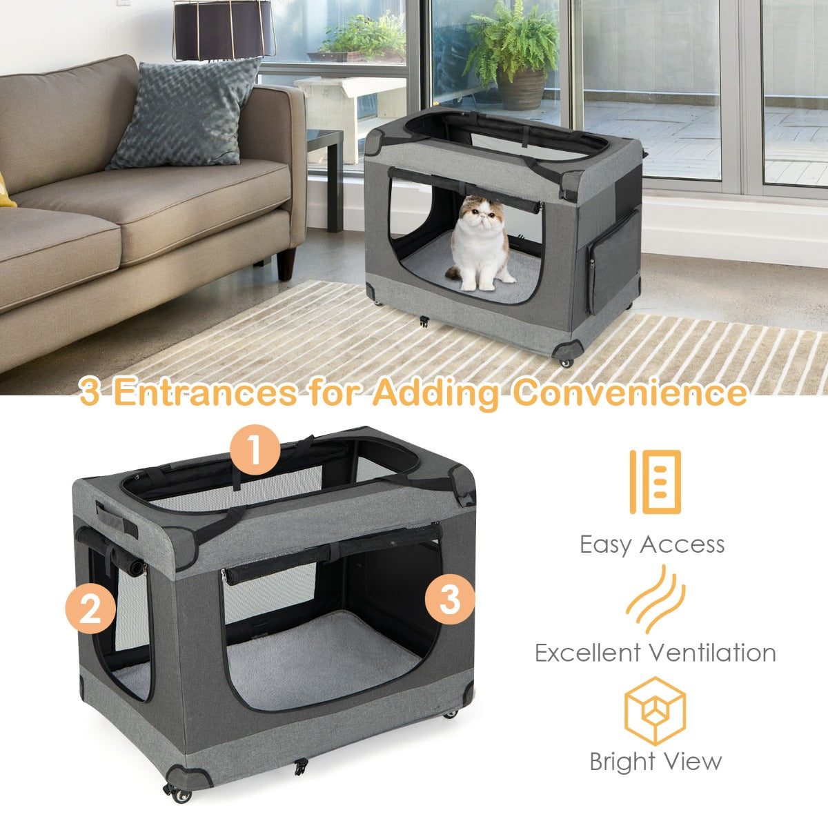 Large Foldable Cat Racing Cage with Shoulder Strap & Removable Cushion-L
