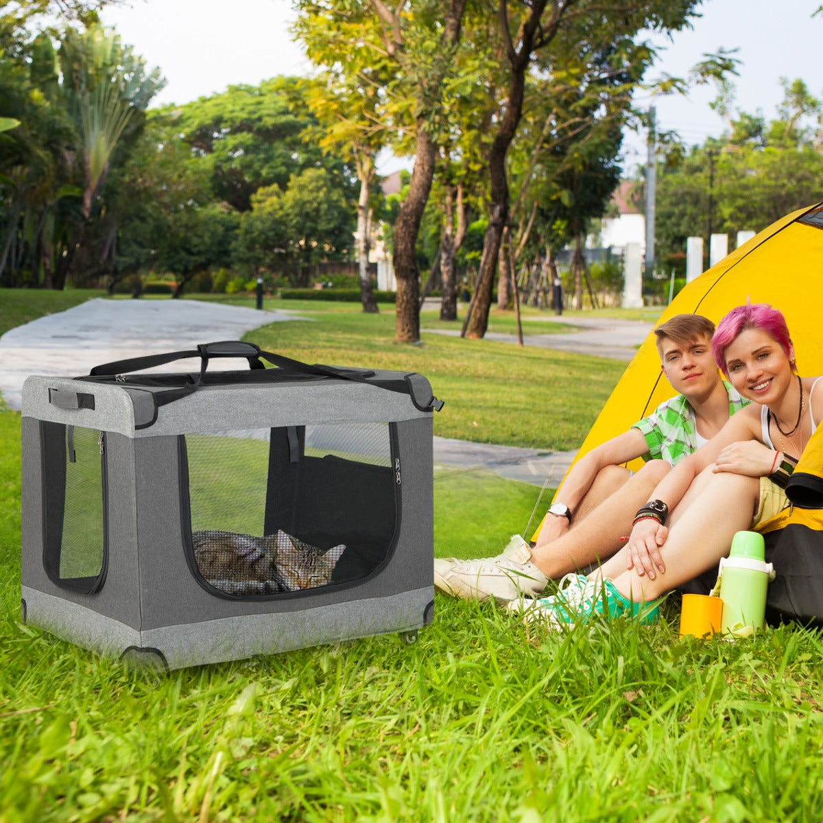 Large Foldable Cat Racing Cage with Shoulder Strap & Removable Cushion-L