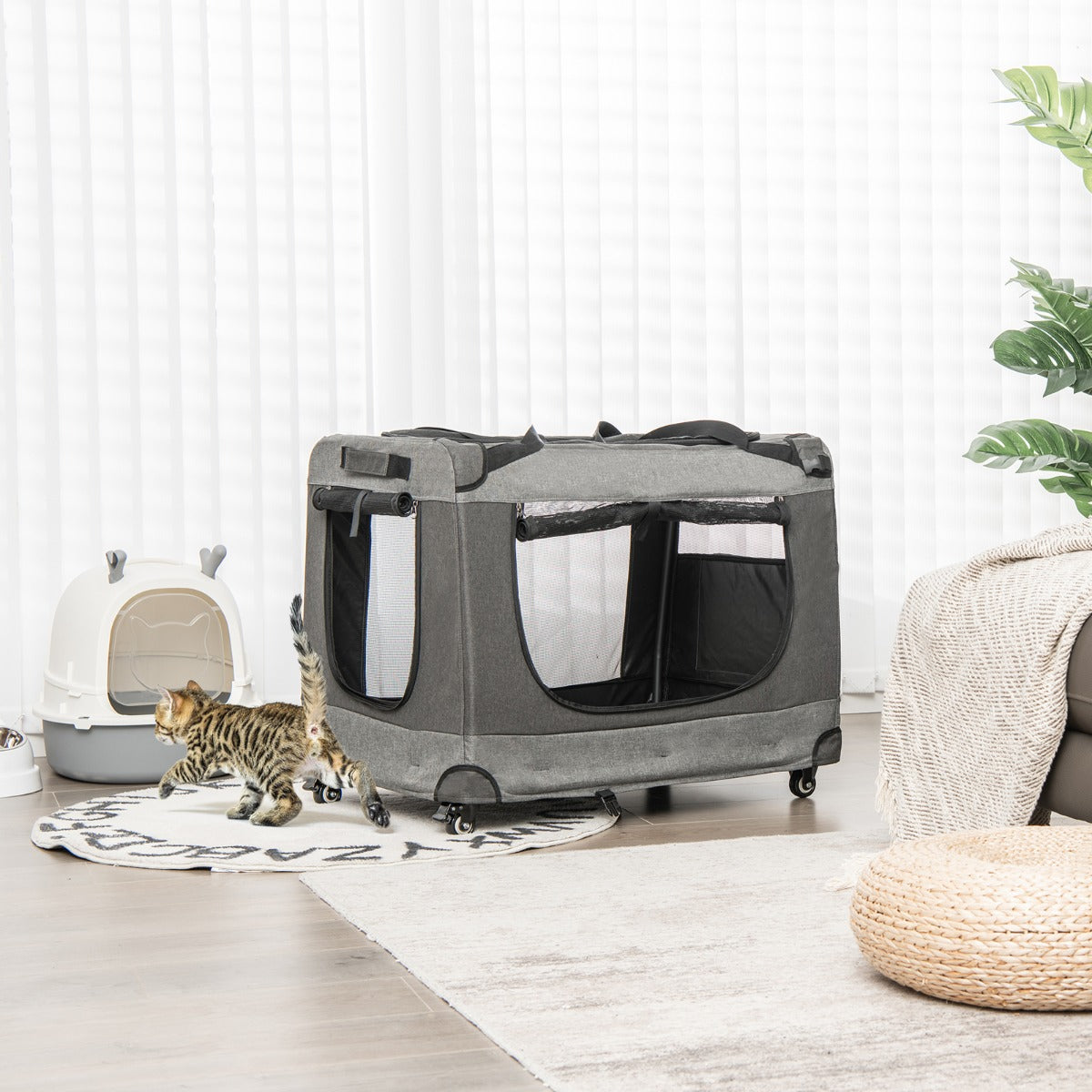 Large Foldable Cat Racing Cage with Shoulder Strap & Removable Cushion-L