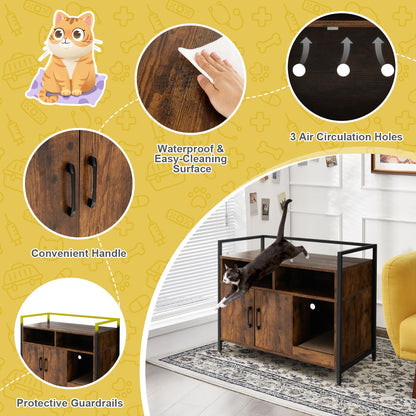 Cat Litter Box Enclosure with Double Doors & Scratch Cardboard-Coffee