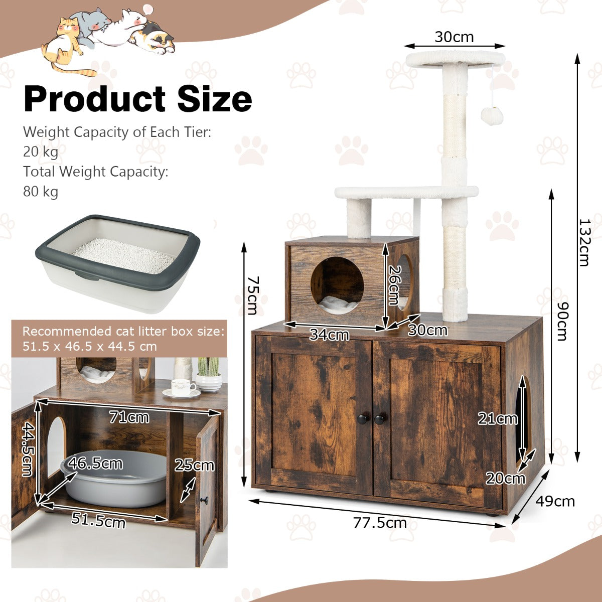 2-in-1 Cat Tree with Litter Box Enclosure &amp;amp; Sisal Scratching Posts-Brown