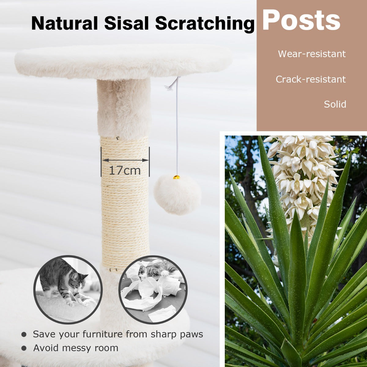 2-in-1 Cat Tree with Litter Box Enclosure &amp;amp; Sisal Scratching Posts-White
