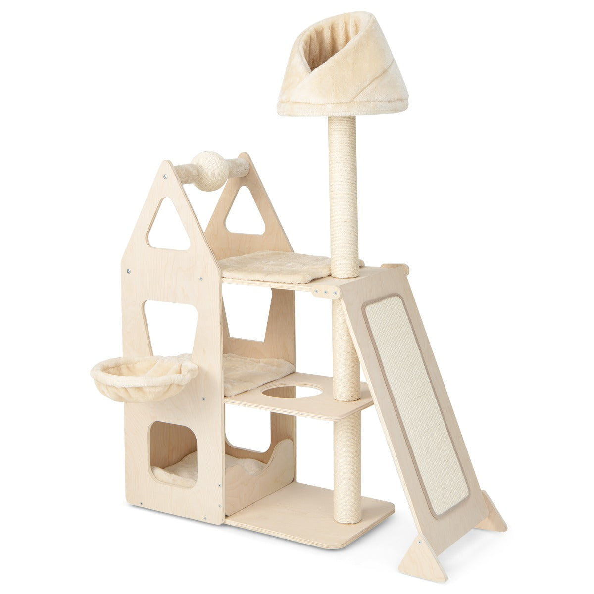 Costway Multi-Layer Wooden Cat Tree with Plush Perch for Kitten