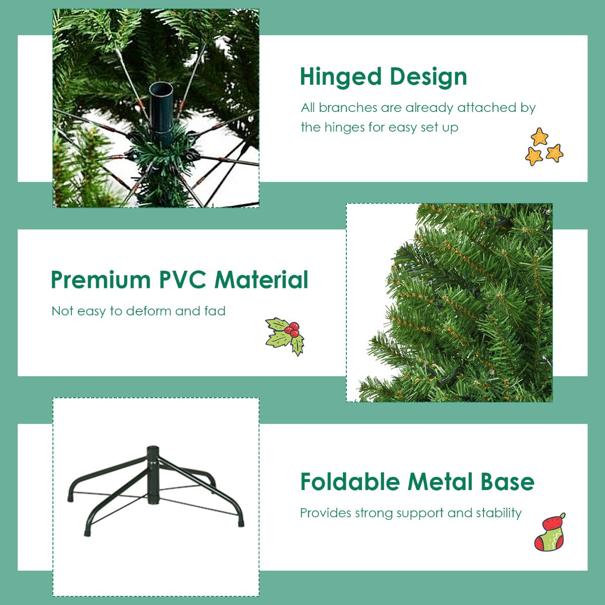 1.2M Pre-Lit Artificial Xmas Tree with Multicolor LED Lights & Metal Base