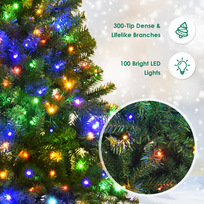 1.2M Pre-Lit Artificial Xmas Tree with Multicolor LED Lights & Metal Base