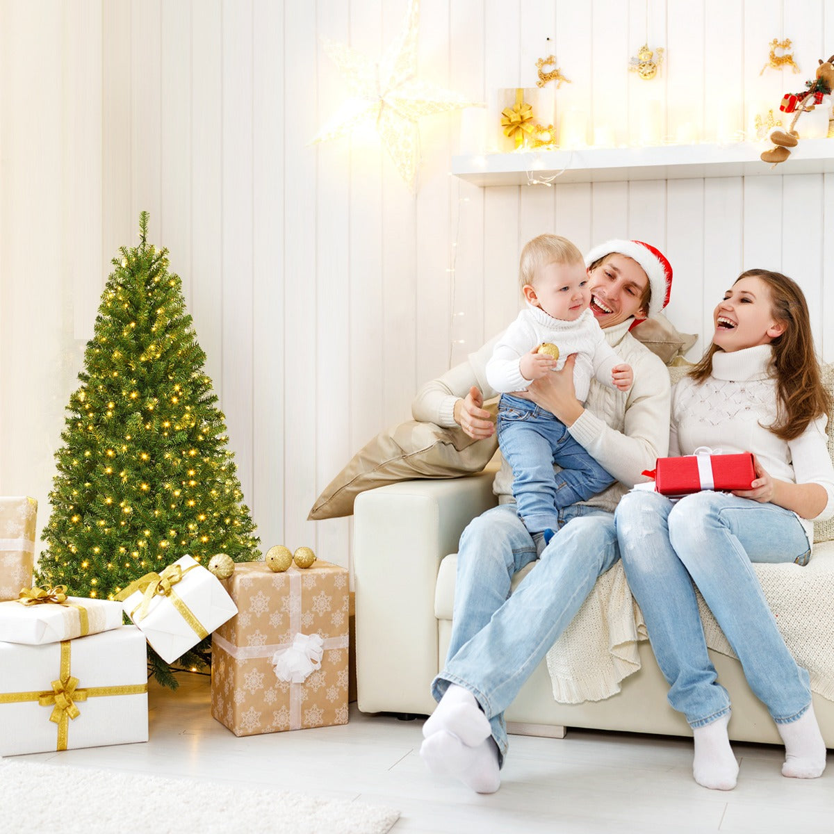 1.2M Pre-Lit Artificial Xmas Tree with Multicolor LED Lights & Metal Base