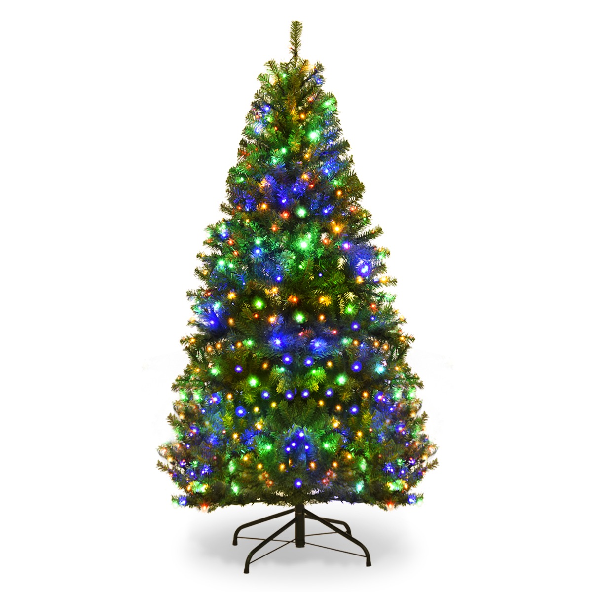 1.2M Pre-Lit Artificial Xmas Tree with Multicolor LED Lights & Metal Base