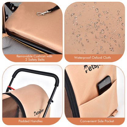 4-in-1 Double Pet Stroller with Detachable Carrier for Cats Travel-Beige