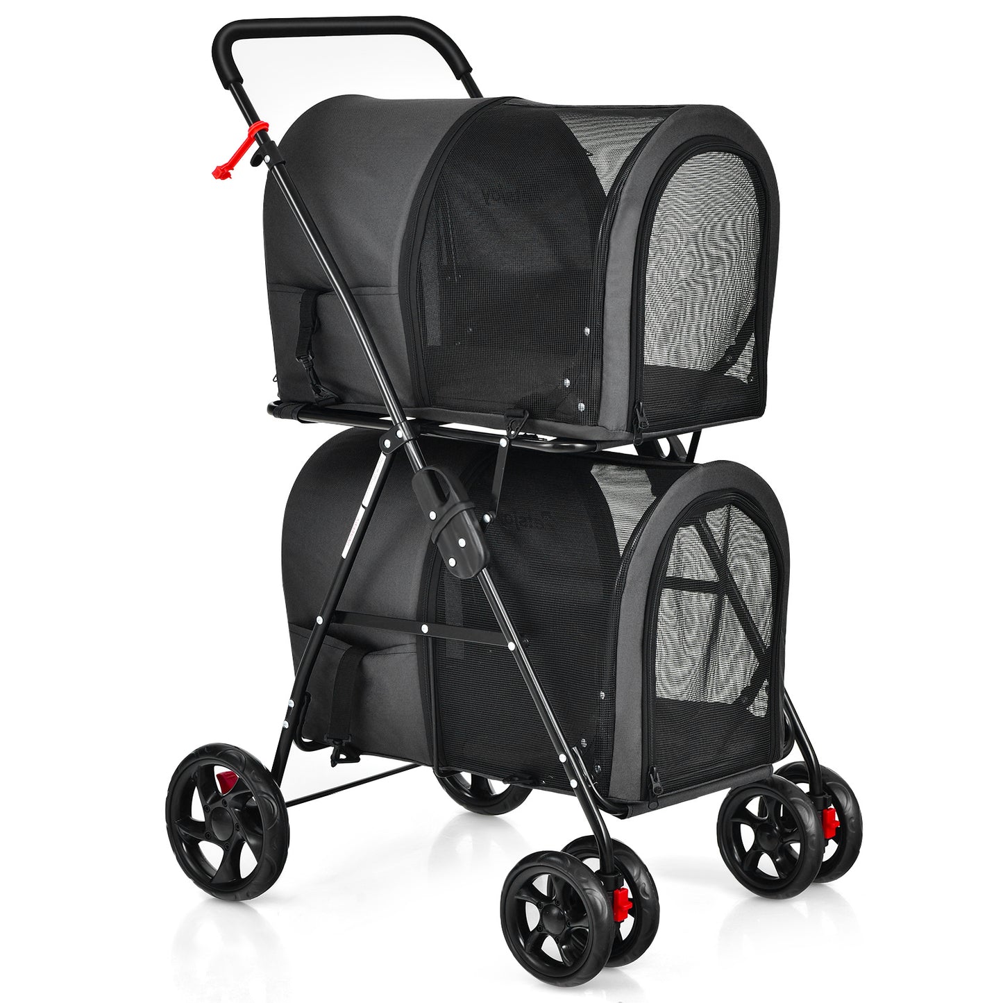 4-in-1 Double Pet Stroller with Detachable Carrier for Cats Travel-Black
