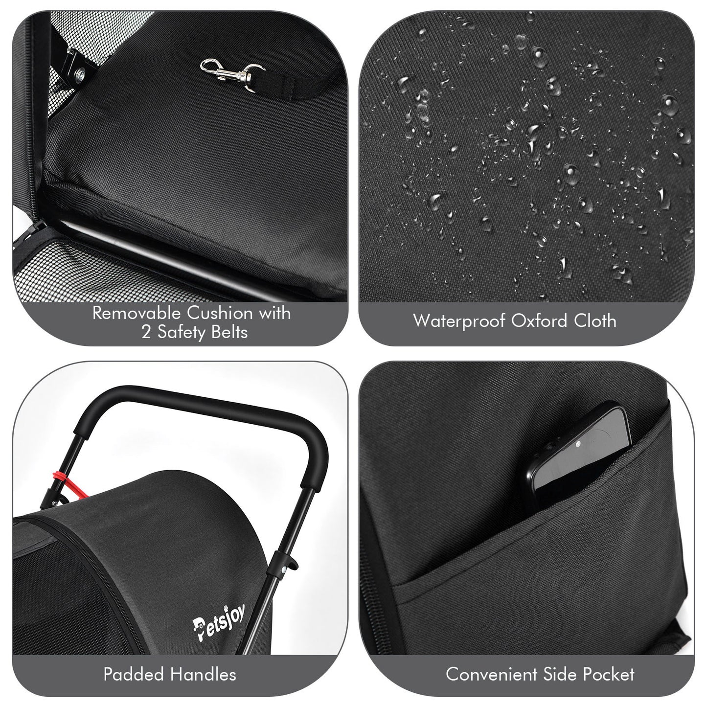 4-in-1 Double Pet Stroller with Detachable Carrier for Cats Travel-Black