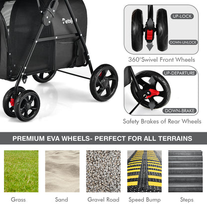 4-in-1 Double Pet Stroller with Detachable Carrier for Cats Travel-Black