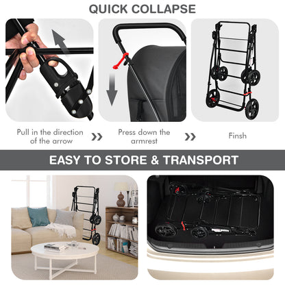 4-in-1 Double Pet Stroller with Detachable Carrier for Cats Travel-Black