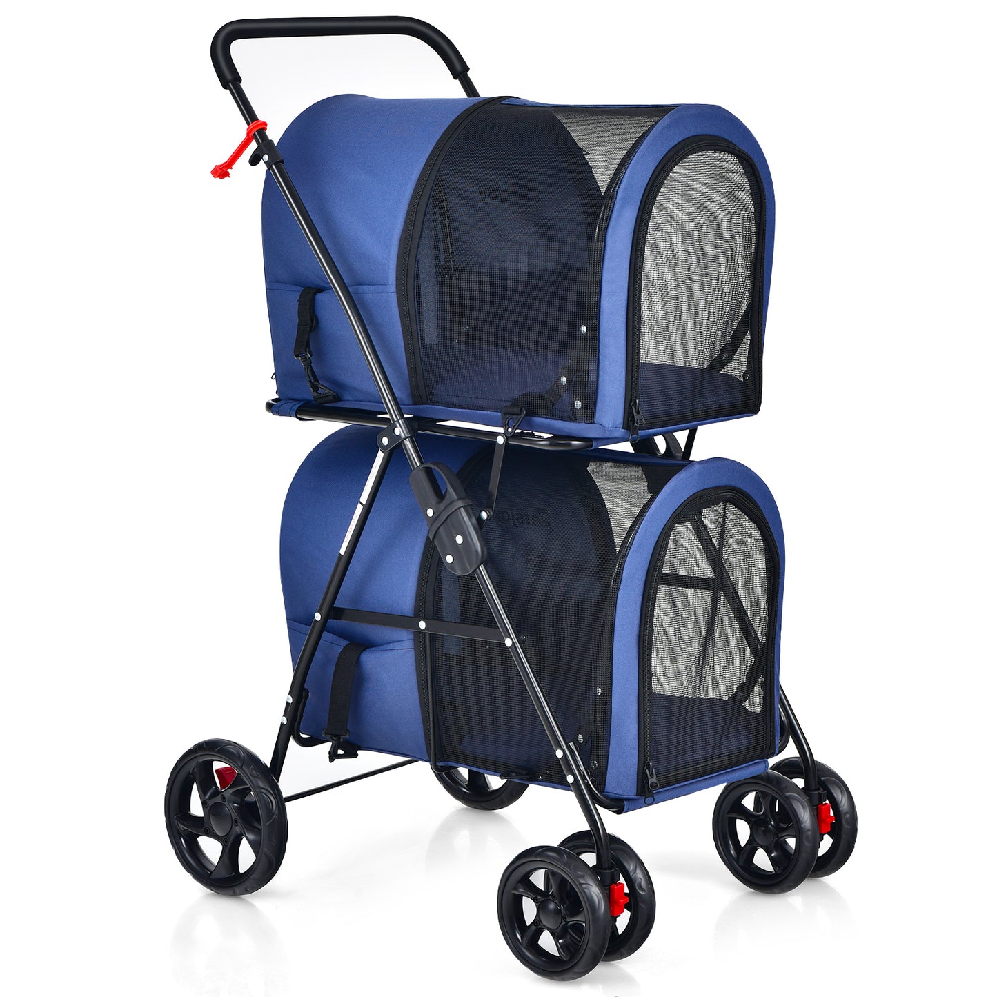 4-in-1 Double Pet Stroller with Detachable Carrier for Cats Travel-Navy
