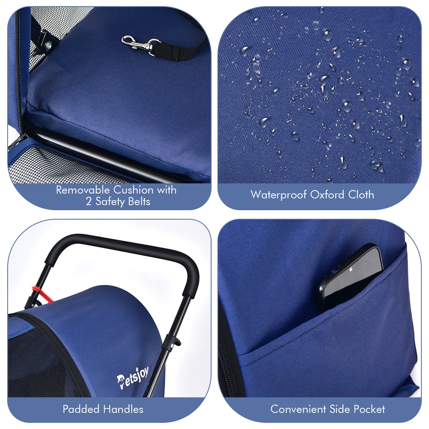 4-in-1 Double Pet Stroller with Detachable Carrier for Cats Travel-Navy