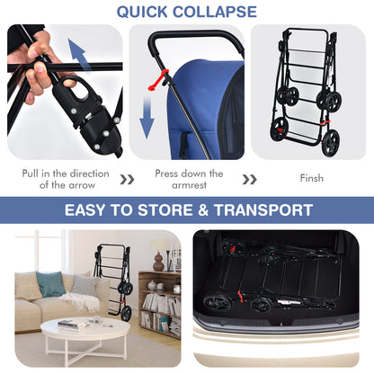 4-in-1 Double Pet Stroller with Detachable Carrier for Cats Travel-Navy