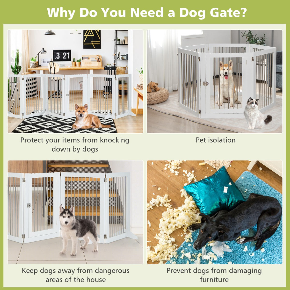 Freestanding 6-Panel Dog Gate with Stainless Steel for Pet