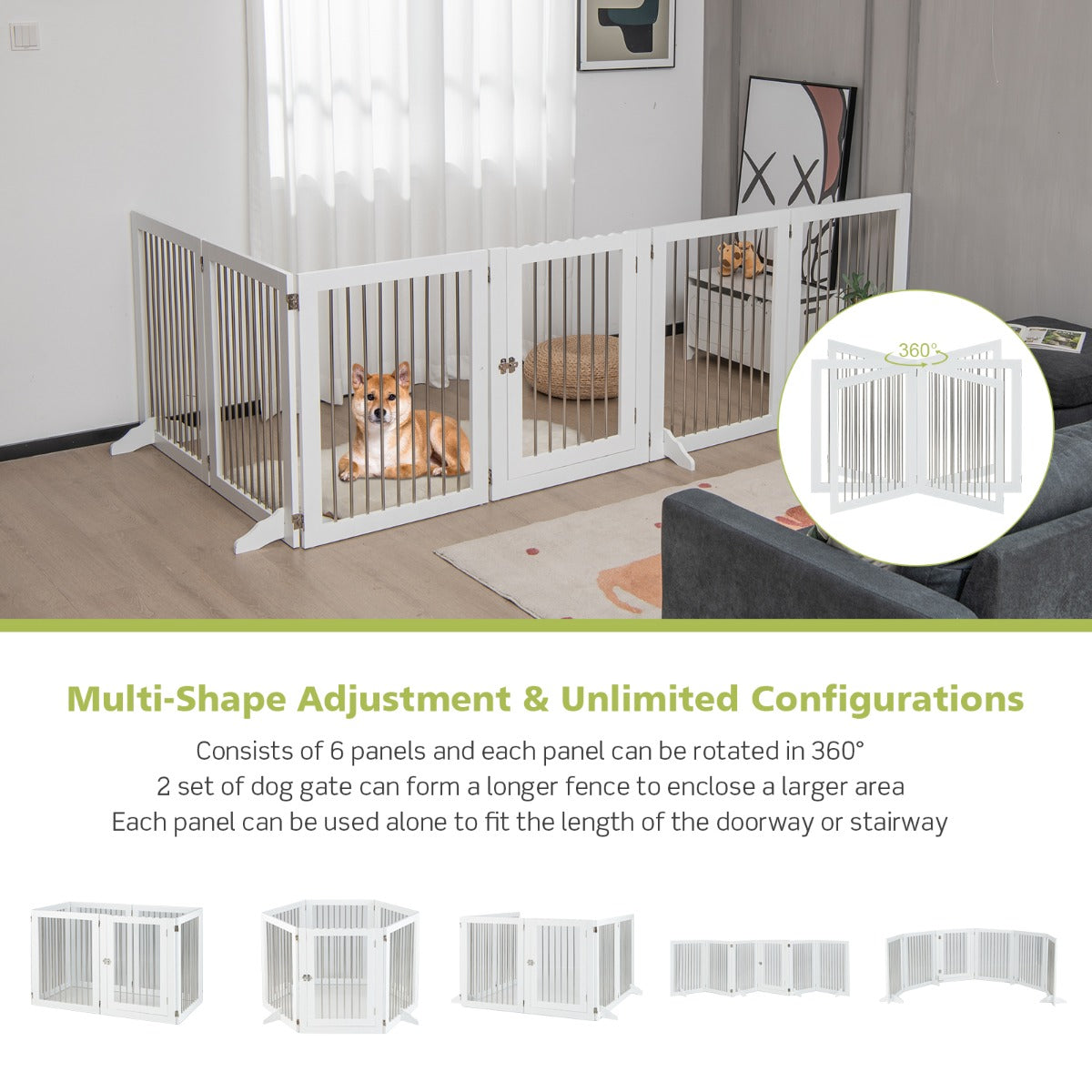 Freestanding 6-Panel Dog Gate with Stainless Steel for Pet