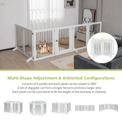 Freestanding 6-Panel Dog Gate with Stainless Steel for Pet