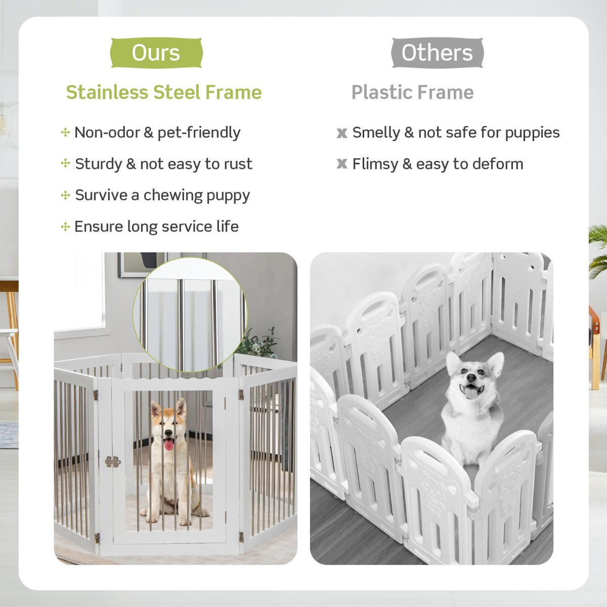 Freestanding 6-Panel Dog Gate with Stainless Steel for Pet