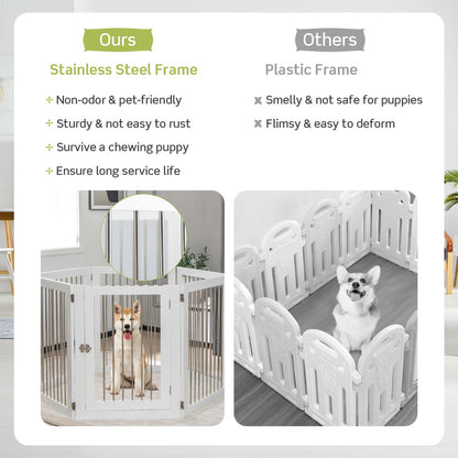 Freestanding 6-Panel Dog Gate with Stainless Steel for Pet