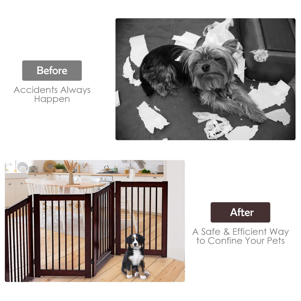 4 Panel Folding Dog Fence with Walk Through Door-Coffee