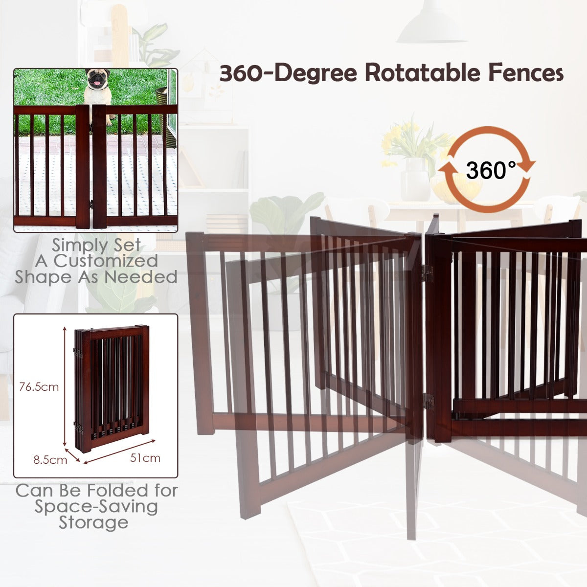 4 Panel Folding Dog Fence with Walk Through Door-Coffee