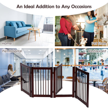 4 Panel Folding Dog Fence with Walk Through Door-Coffee