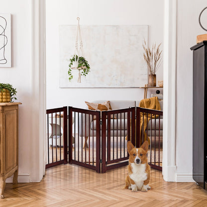 4 Panel Folding Dog Fence with Walk Through Door-Coffee