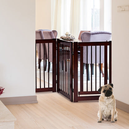4 Panel Folding Dog Fence with Walk Through Door-Coffee