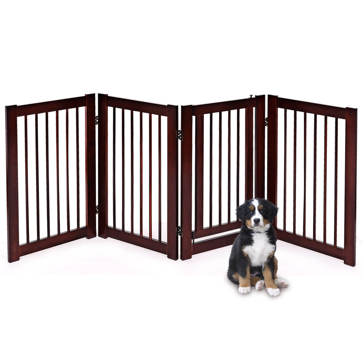 4 Panel Folding Dog Fence with Walk Through Door-Coffee