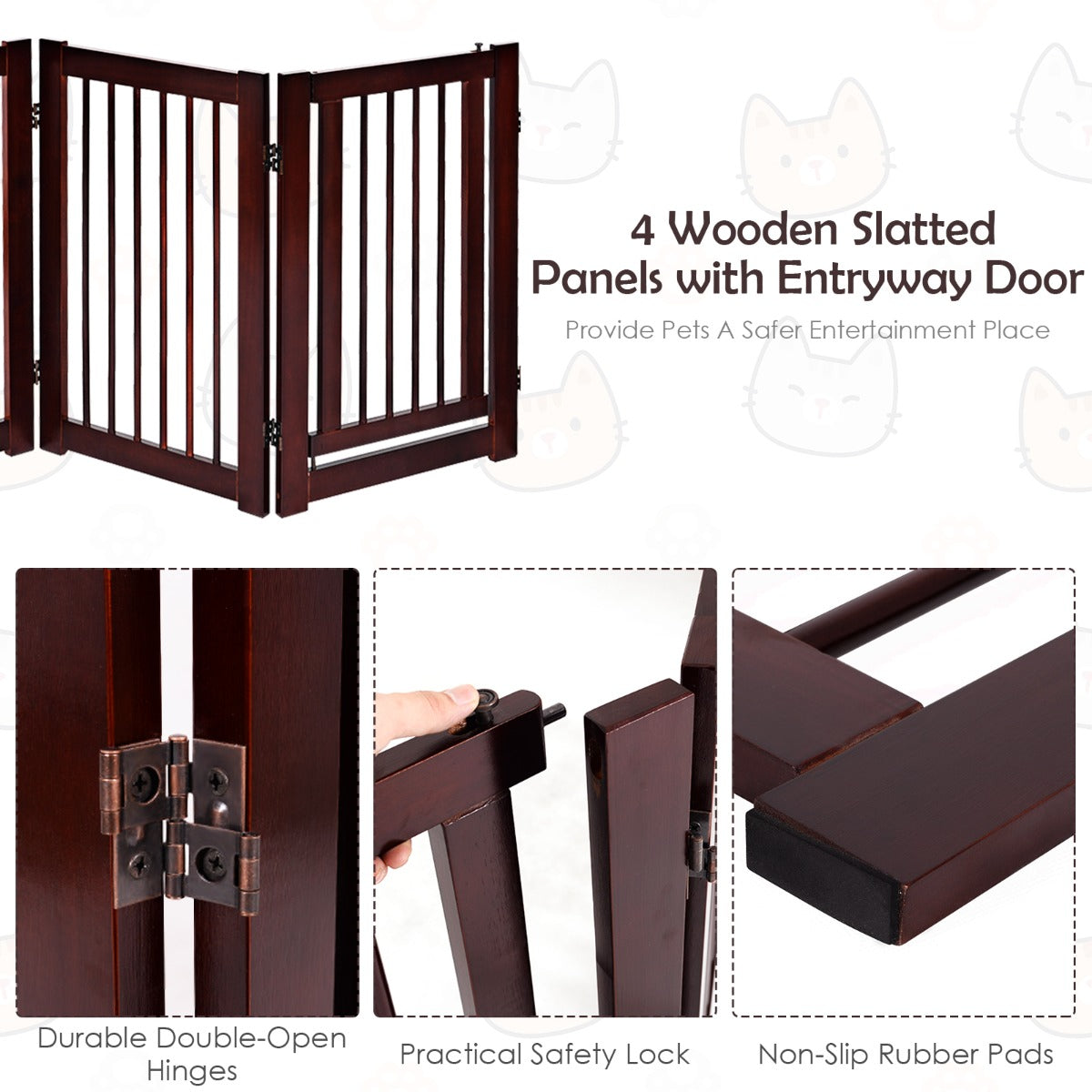 4 Panel Folding Dog Fence with Walk Through Door-Coffee