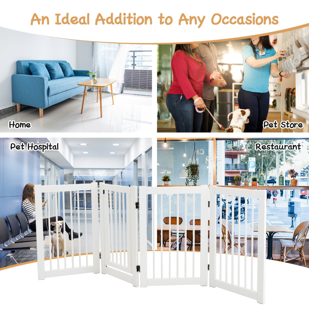 4 Panel Folding Dog Fence with Walk Through Door-White