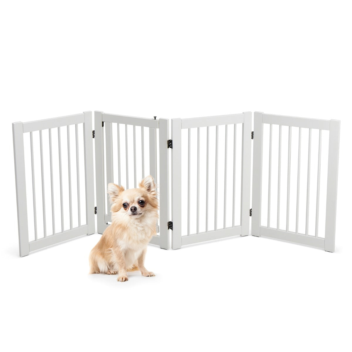 4 Panel Folding Dog Fence with Walk Through Door-White
