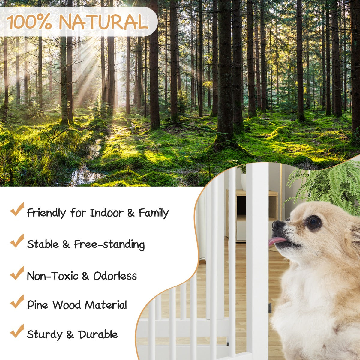 4 Panel Folding Dog Fence with Walk Through Door-White