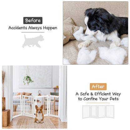 4 Panel Folding Dog Fence with Walk Through Door-White